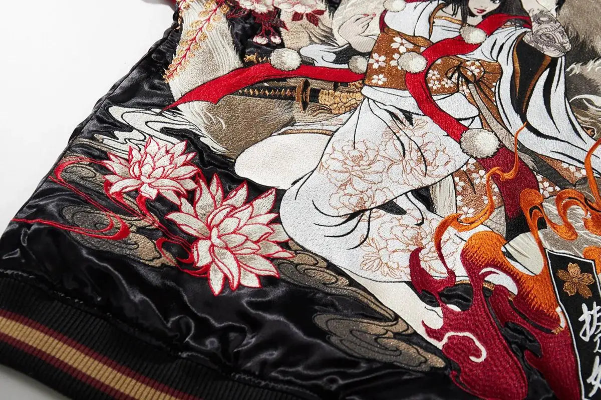 Embroidered fox geisha jacket (reversible) (unisex) 
