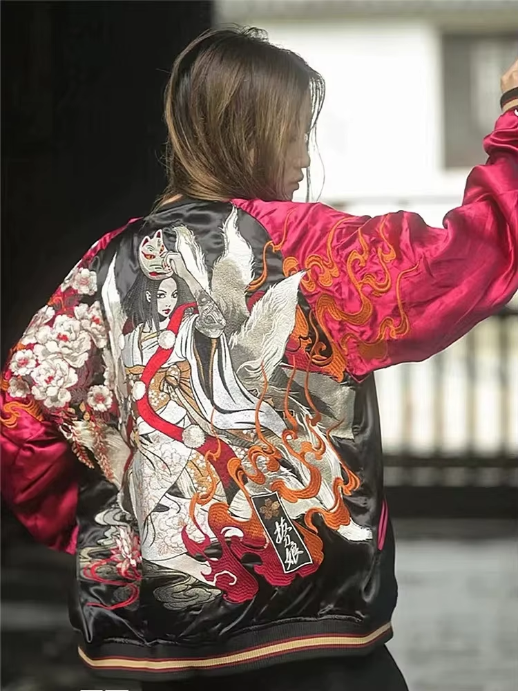 Veste geisha renard brodée (Réversible) (unisexe)