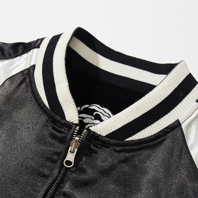 Veste Sukajan carpes koi, vagues et dragon brodés  ( Réversible) (unisexe)