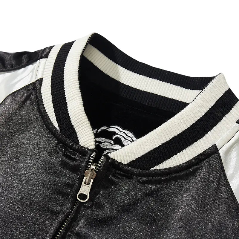 Veste Sukajan carpes koi, vagues et dragon brodés  (Réversible) (unisexe)