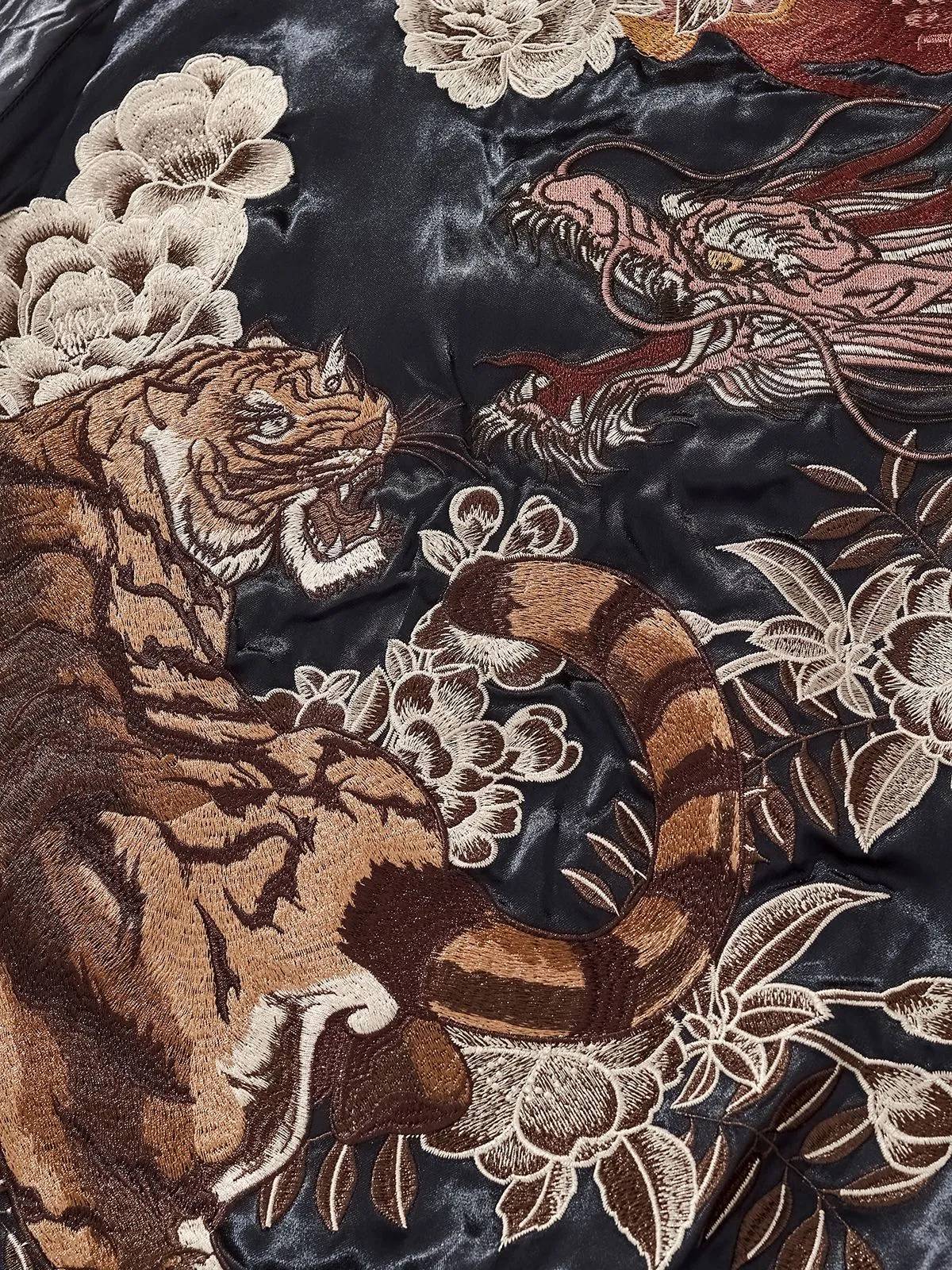 Veste tigre, dragon et fleurs brodés (unisexe)