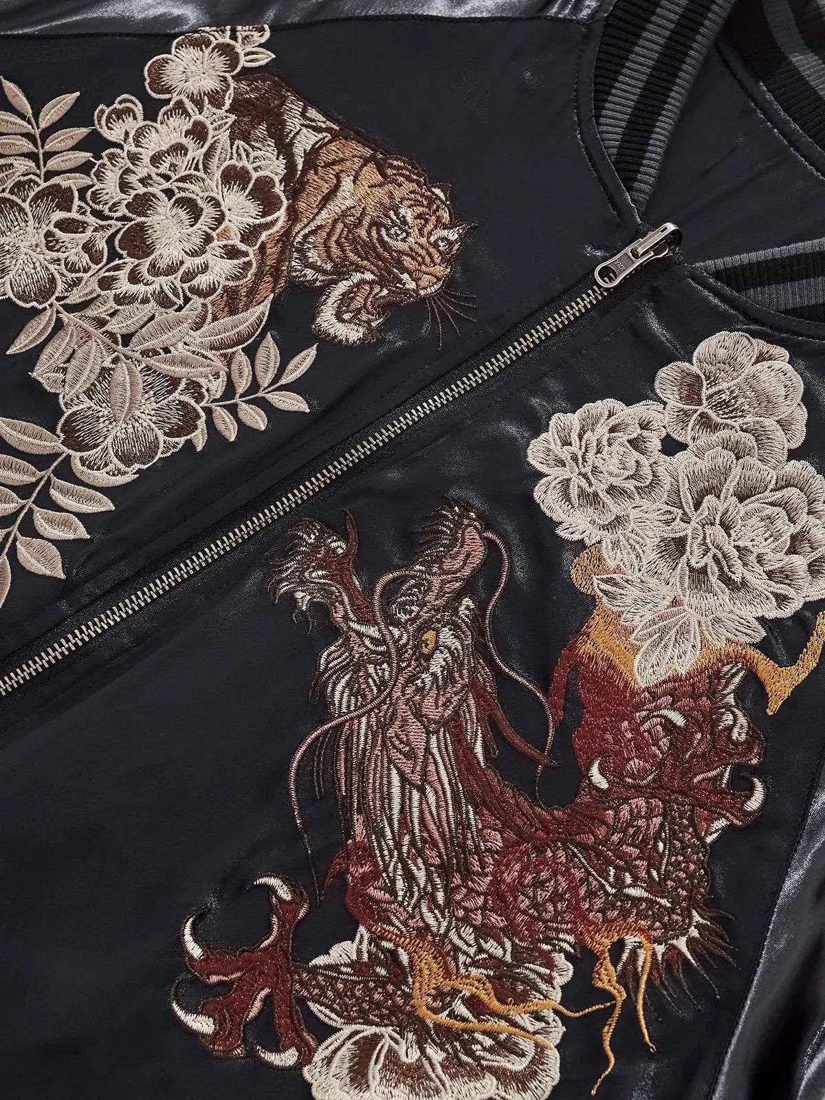 Veste tigre, dragon et fleurs brodés (unisexe)