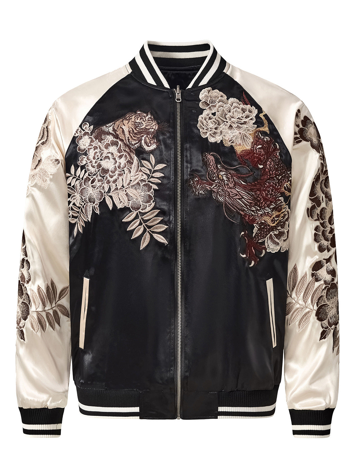 Veste tigre, dragon et fleurs brodés (unisexe)