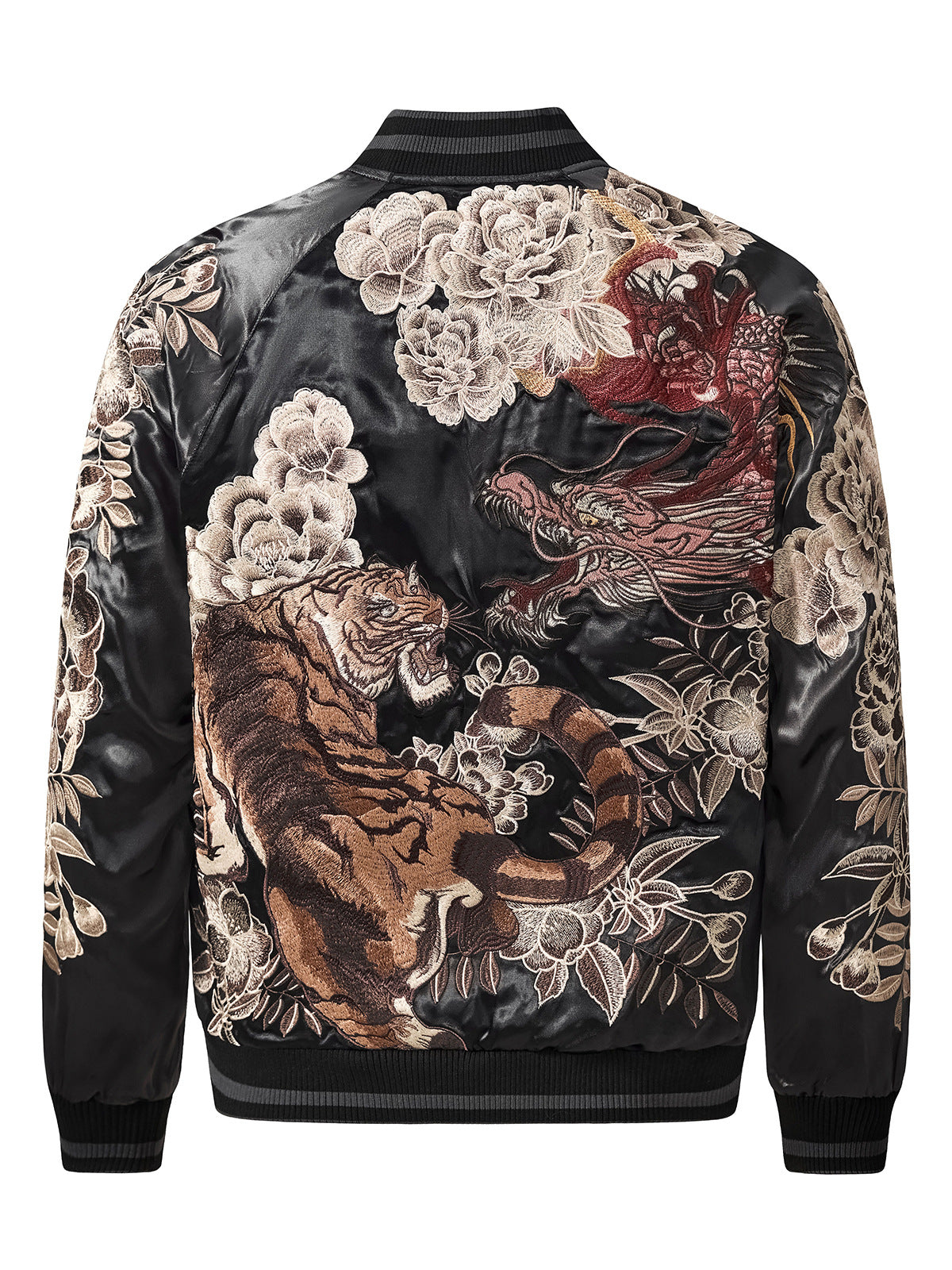 Veste tigre, dragon et fleurs brodés (unisexe)